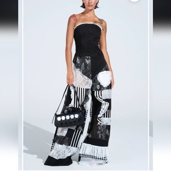AKIRA Black and White Patchwork Jumpsuit - Picture 2 of 10